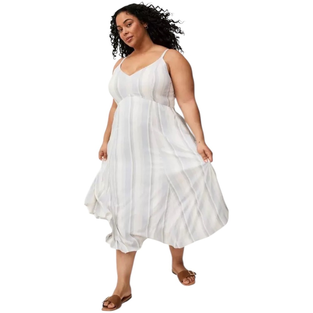 Torrid Sailing Stripe Whisper White Tea Length Trapeze Dress Women's Size 2X NWT